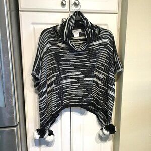 Libby Edelman Cowl Neck Pom-Pom Poncho